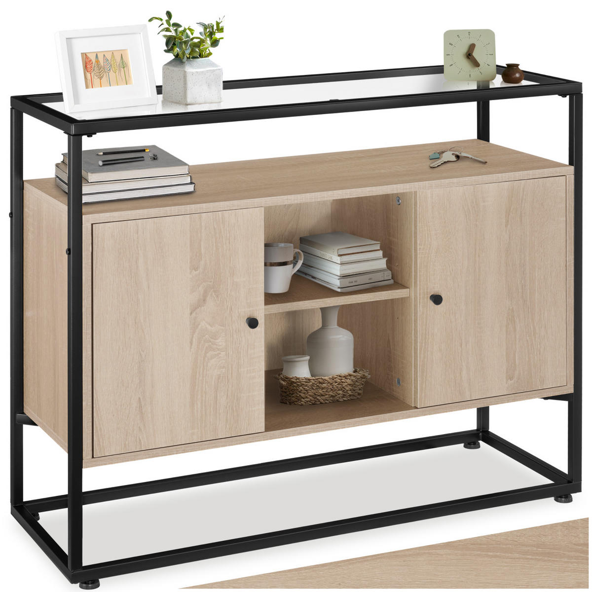 SIDEBOARD Oldham,100 x 38 x 80,5 cm,Industrial Holz hell, Eiche Sonoma - Naturfarben, Holzwerkstoff (38/80.5/100cm) - tectake