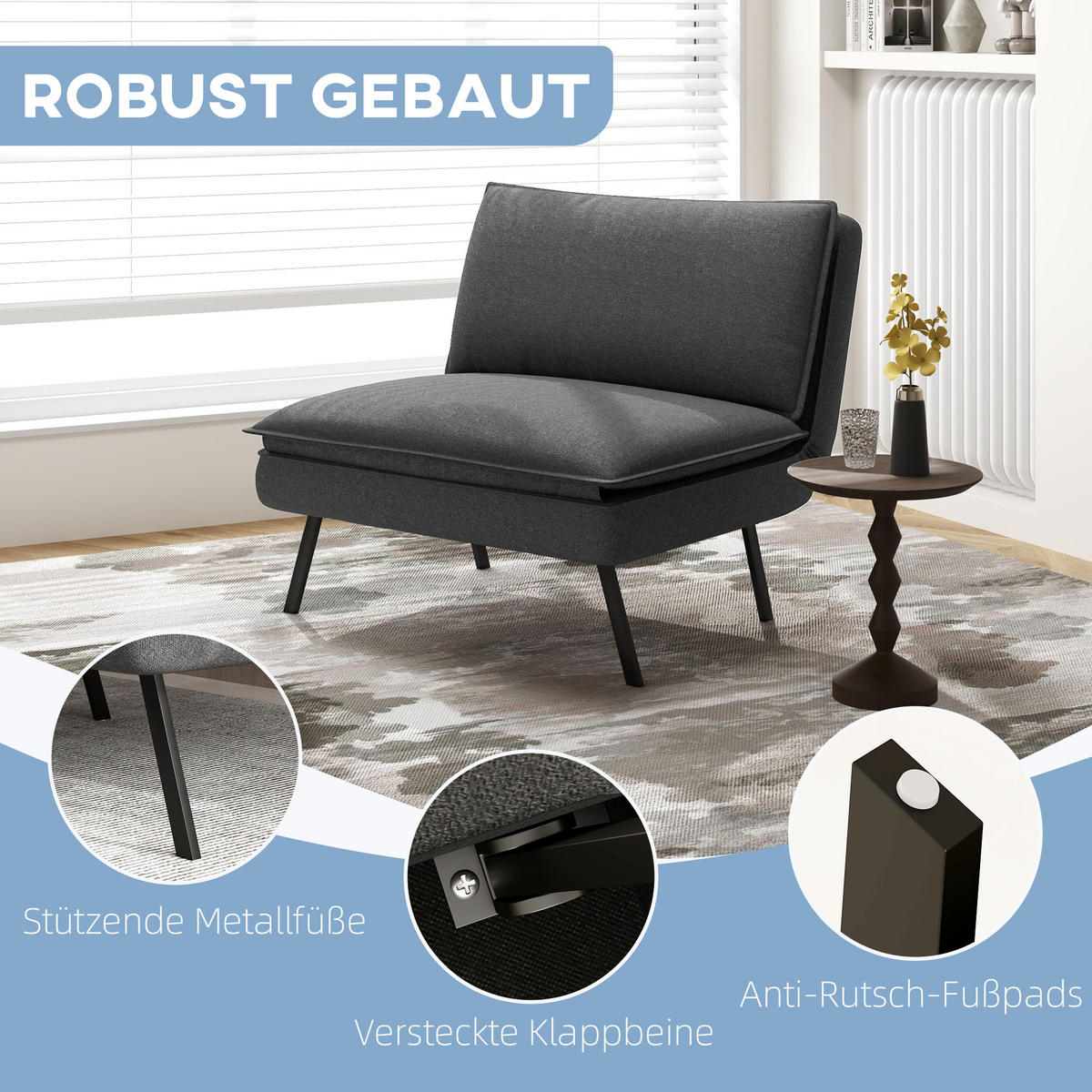 BODENSOFA 4-in-1 Klappbar Schlafsofa, Dunkelgrau - Dunkelgrau, Textil (76/71/75cm) - HOMCOM