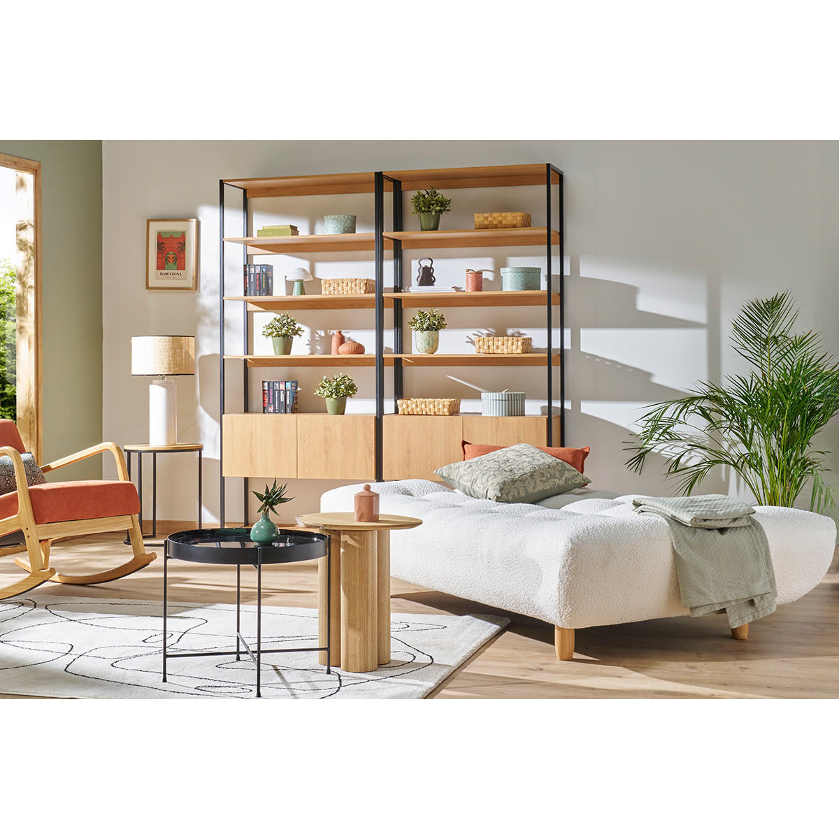 SCHLAFSOFA skandinavisch Dunkelgrau Eiche YUMI - Dunkelgrau, Textil (102/89/189cm) - Miliboo