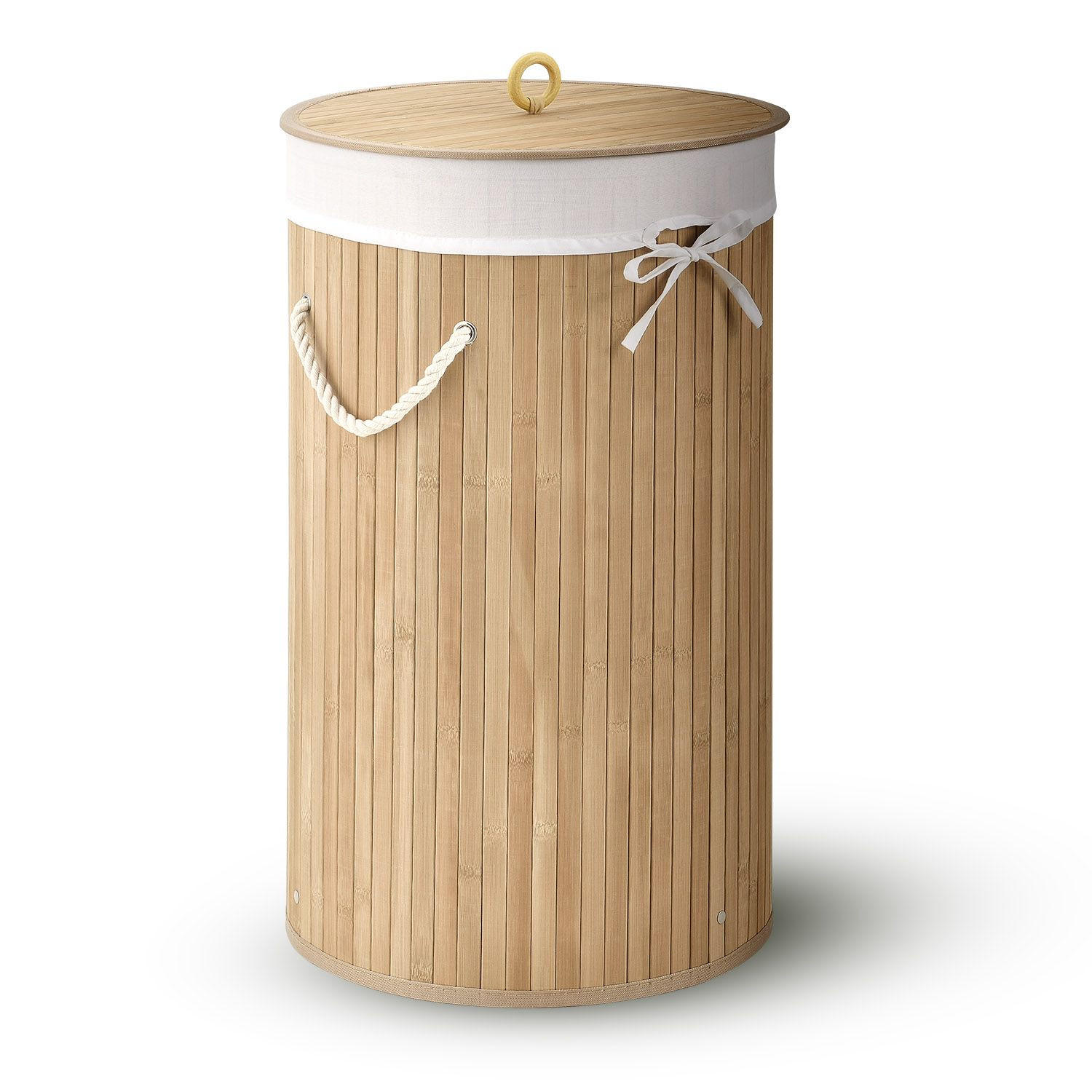 WÄSCHEKORB Curly-Round 55 L natur - Naturfarben, Holz (35/60/35cm) - Juskys