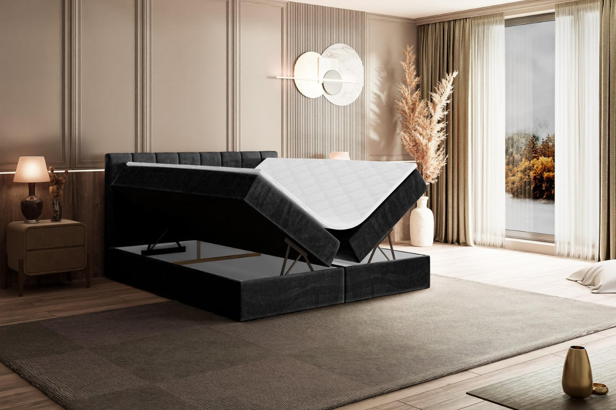 BOXBETT mit Matratze H3 und Lattenrost - OTTA - 200x200 cm Schwarz - Schwarz, Holzwerkstoff (200/200cm) - ALTDECOR