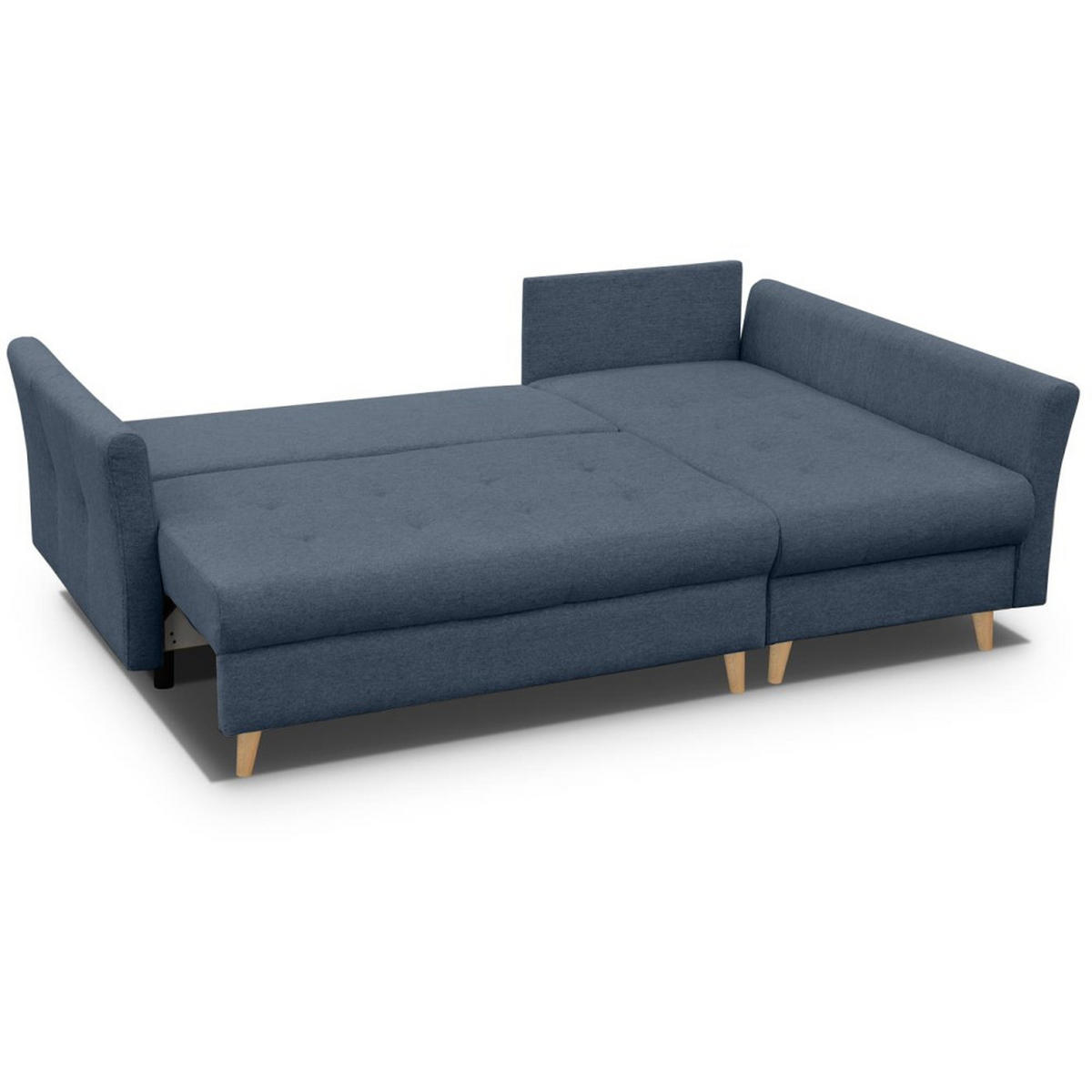 ECKSCHLAFSOFA Neron mit 2 Bettkasten und Beine in Buchefarbe, Dunkelblau, rechts - Buchefarben/Dunkelblau, Textil (233/148cm) - Beautysofa