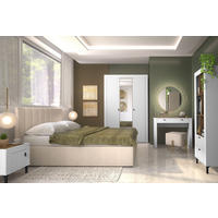 JUGENDZIMMER Mossa in Weiß & Eiche Whisky 5 teilig mit Polsterbett 120er Breite, Kleiderschrank Schreibtisch Nachttisch und Regal - Weiß, Holzwerkstoff (80/200/120cm)