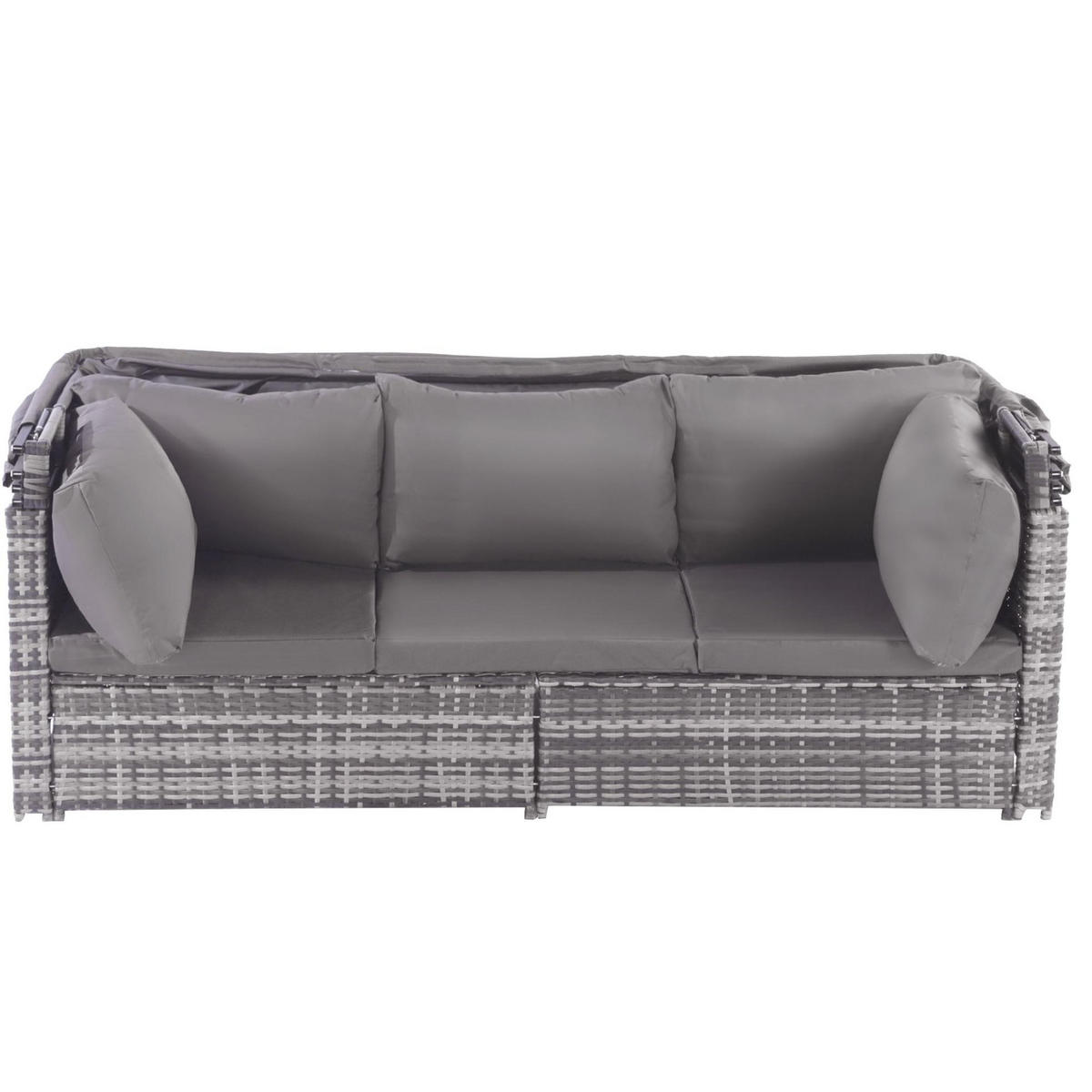 GARTENLOUNGE 194/70/157 cm grau aus Rattan mit Sonnendach - Grau, Kunststoff - OKWISH