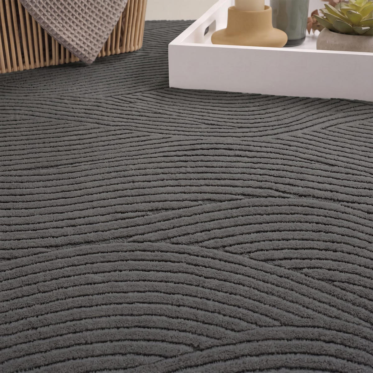 HOCHFLORTEPPICH 120/120 cm Tokio 478 - Anthrazit, Kunststoff (120/120cm) - Paco Home