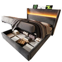 POLSTERBETT aus Leinen 180x200 cm Grau mit Bettkasten, LED-Beleuchtung und USB-/Type-C-Anschlüssen - Grau, Textil (180/200cm) - IVMEU