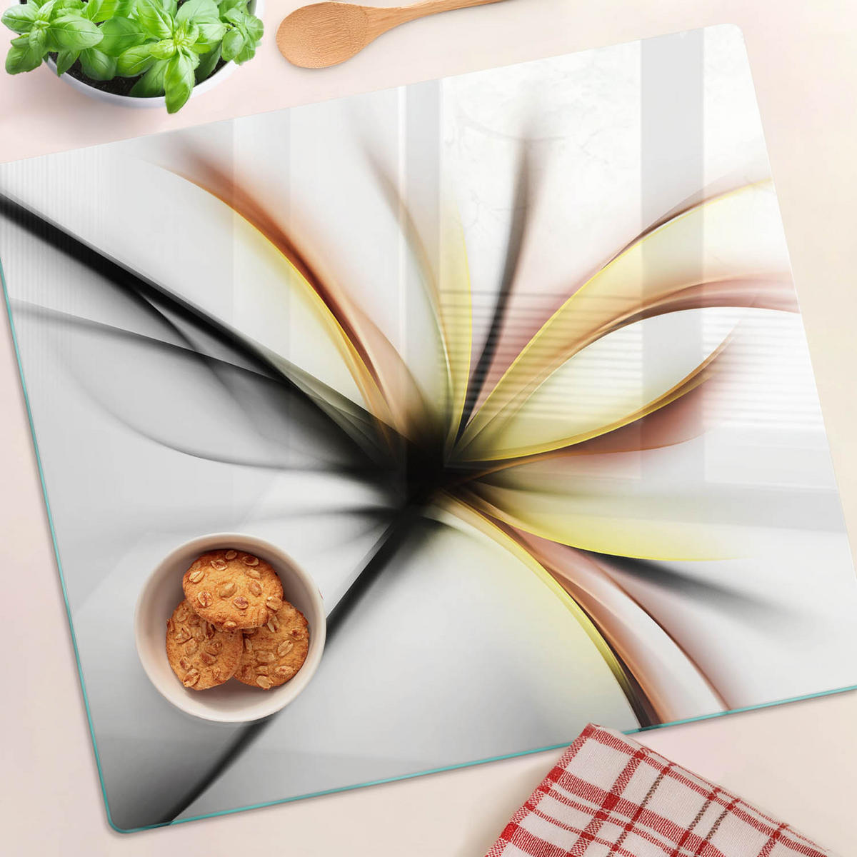 GLASPLATTE 60x52 cm Abstrakte Blume - Gelb, Glas (60/0.4/52cm) - TULUP