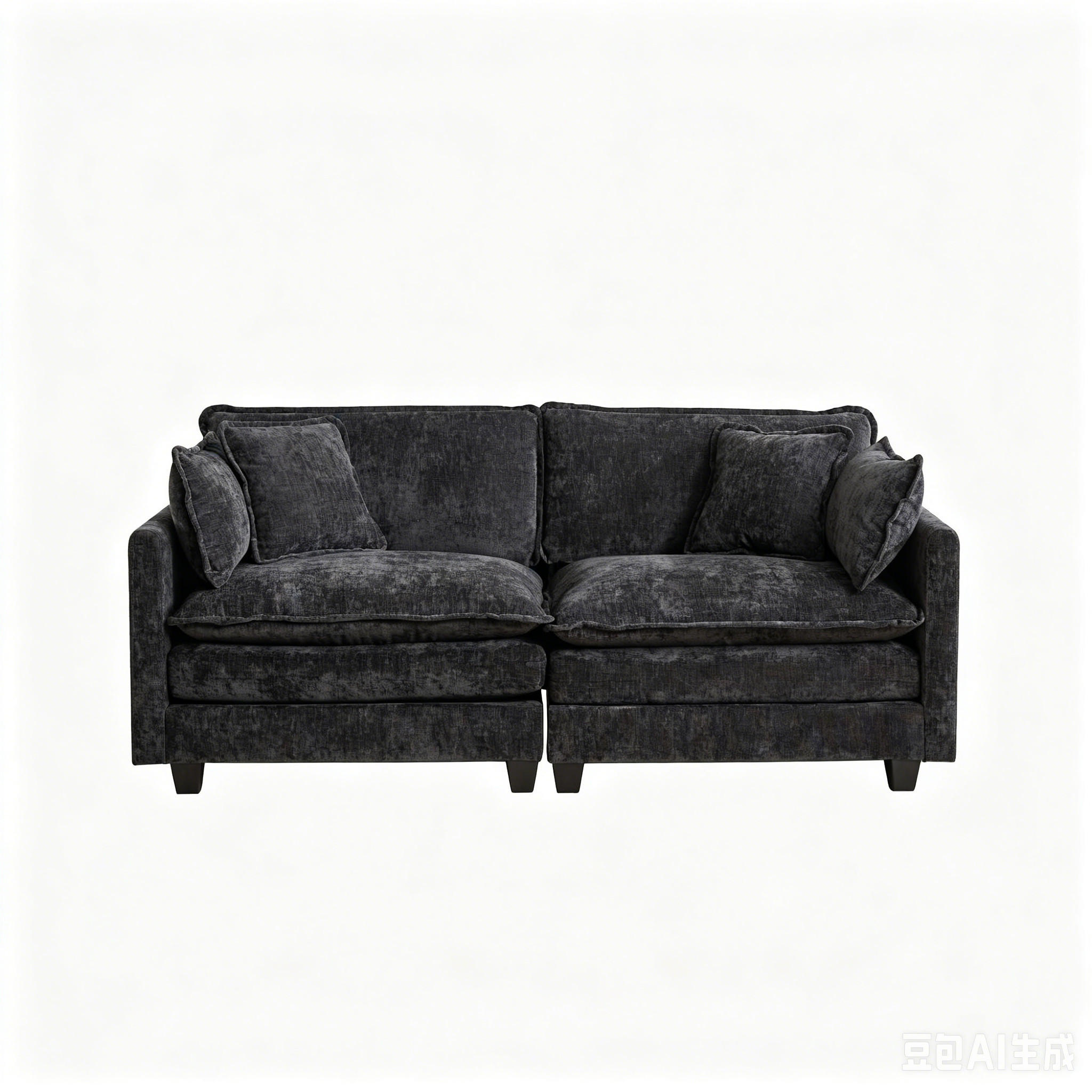 2-SITZER-SOFA aus Chenille in Schwarz mit modularem Design - Schwarz, Textil (75/84/198cm) - Modfu