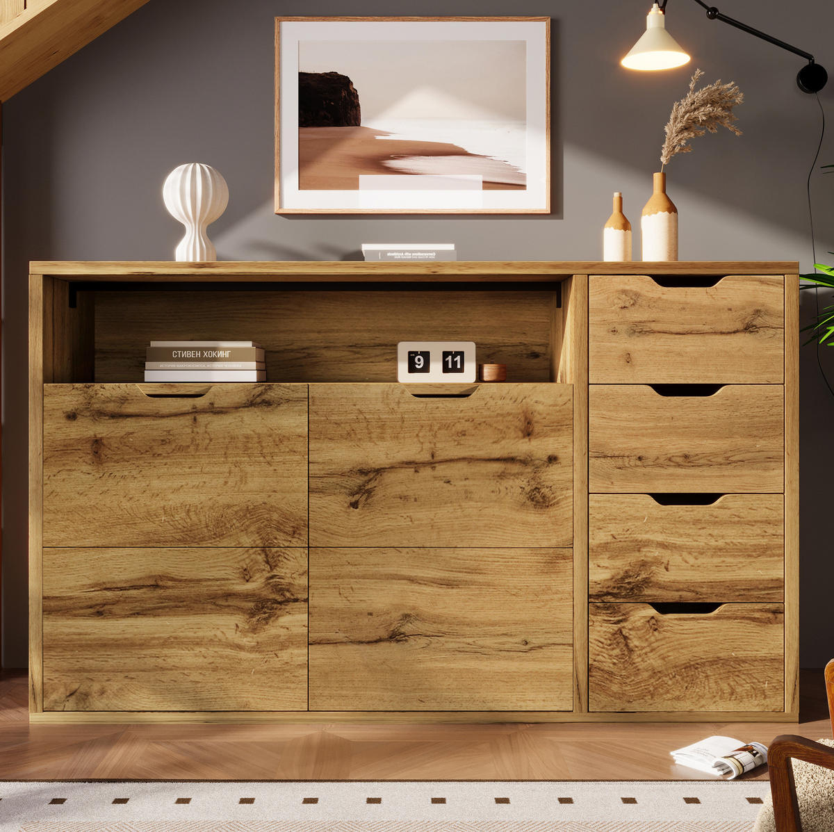 SIDEBOARD 150/40/90 cm aus Holzwerkstoff mit Sanftschluss und verstellbaren Einlegeböden Eichefarben - Eichefarben, Holzwerkstoff (150/90/40cm) - Modenvie