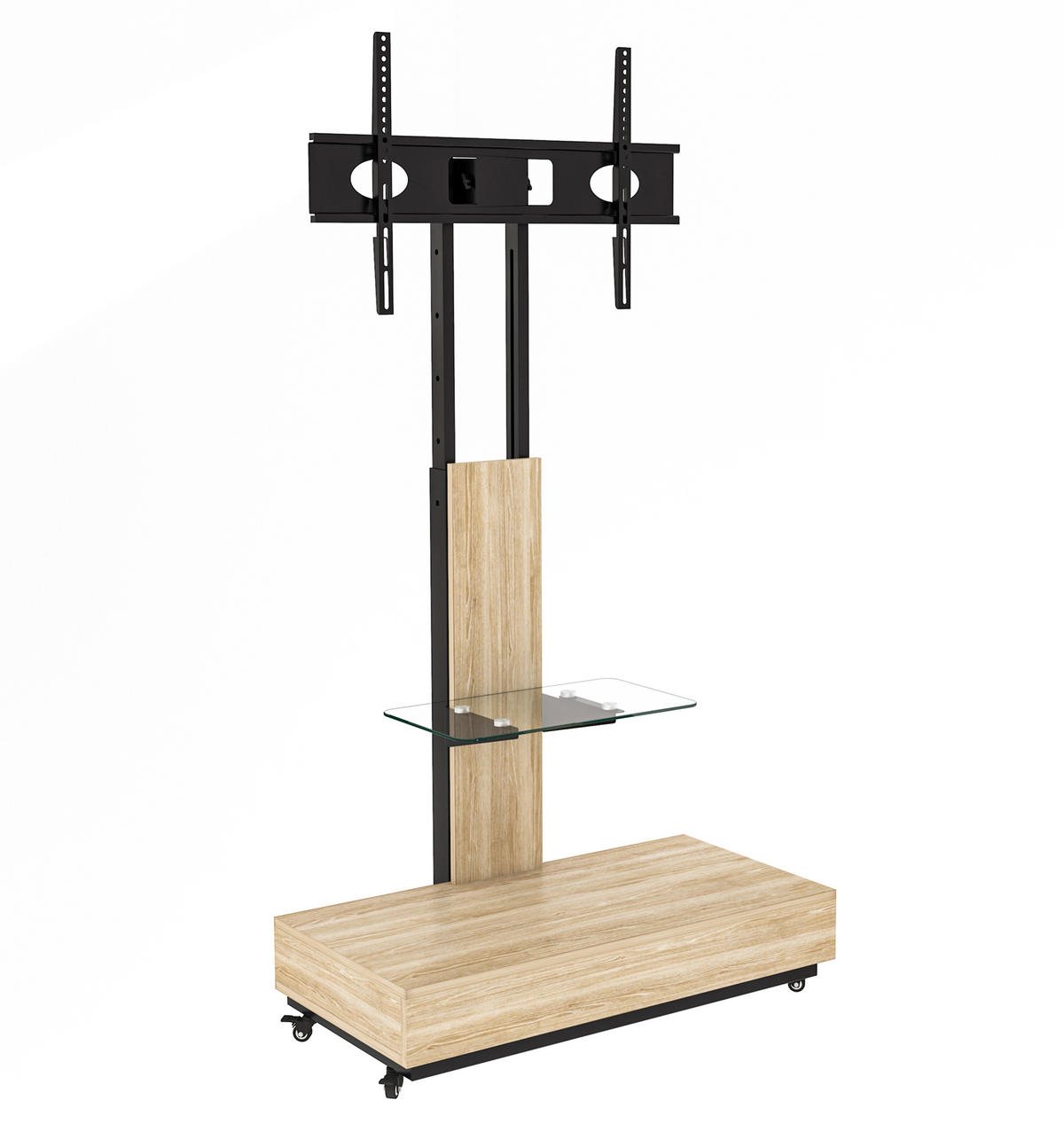 LOWBOARD in Naturfarben TV-Schrank mit Schubladen für Fernseher von 32 bis 75 Zoll, B80/T40/H125-174.3cm - Naturfarben, Glas/Holzwerkstoff (80/174.3/40cm) - STILVORA