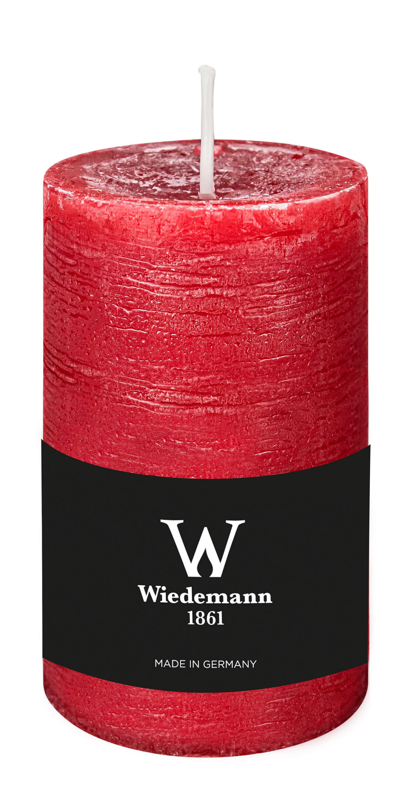 STUMPENKERZE Rustik Marble Style Rubin Rot 130 x Ø 68 mm, 1 Stück - Rot, Paraffin (13cm) - Wiedemann Kerzen