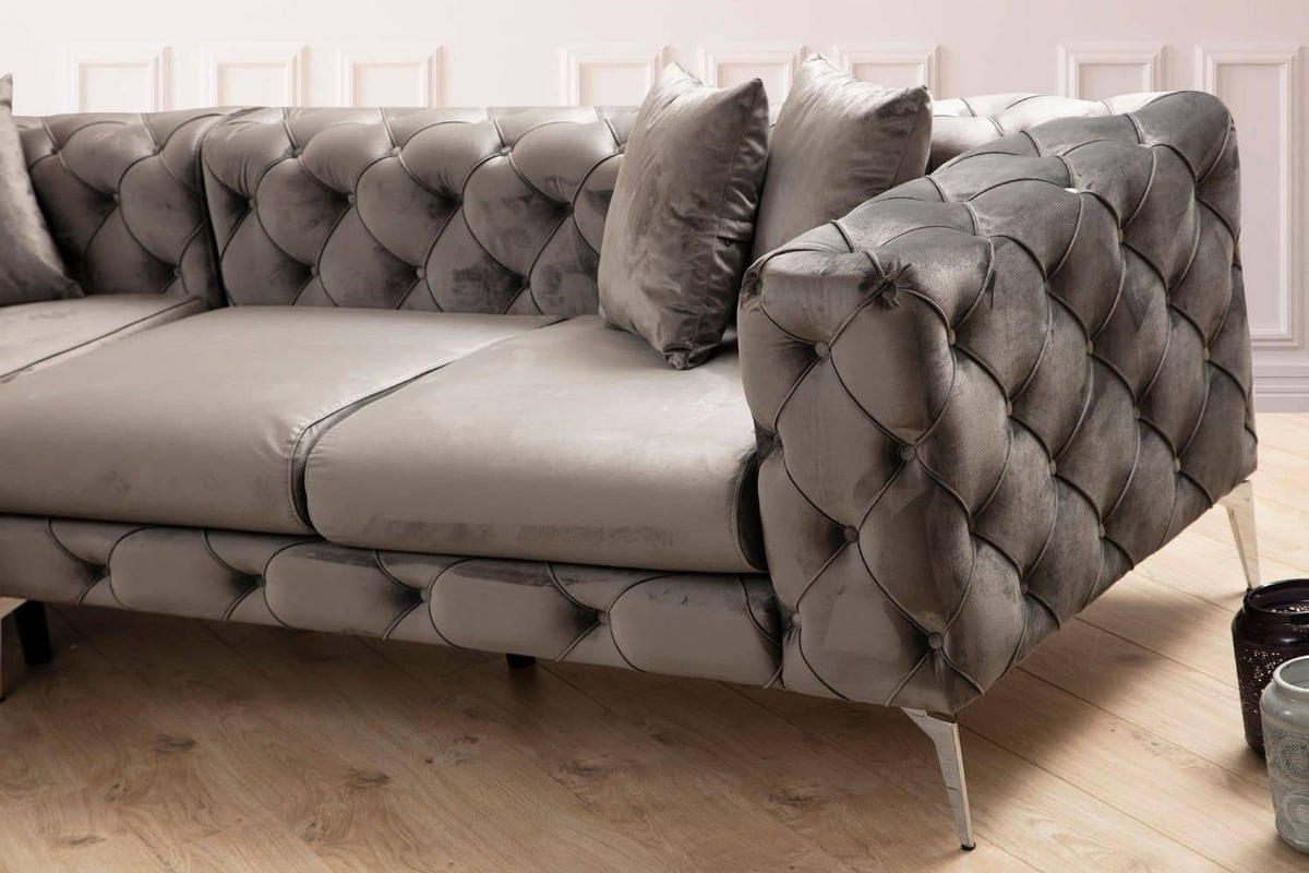 ECKSOFA mit großzügiger XXL Sitzfläche für die ganze Familie - Chromfarben/Anthrazit, Holz/Textil (270/310cm) - myHomelando