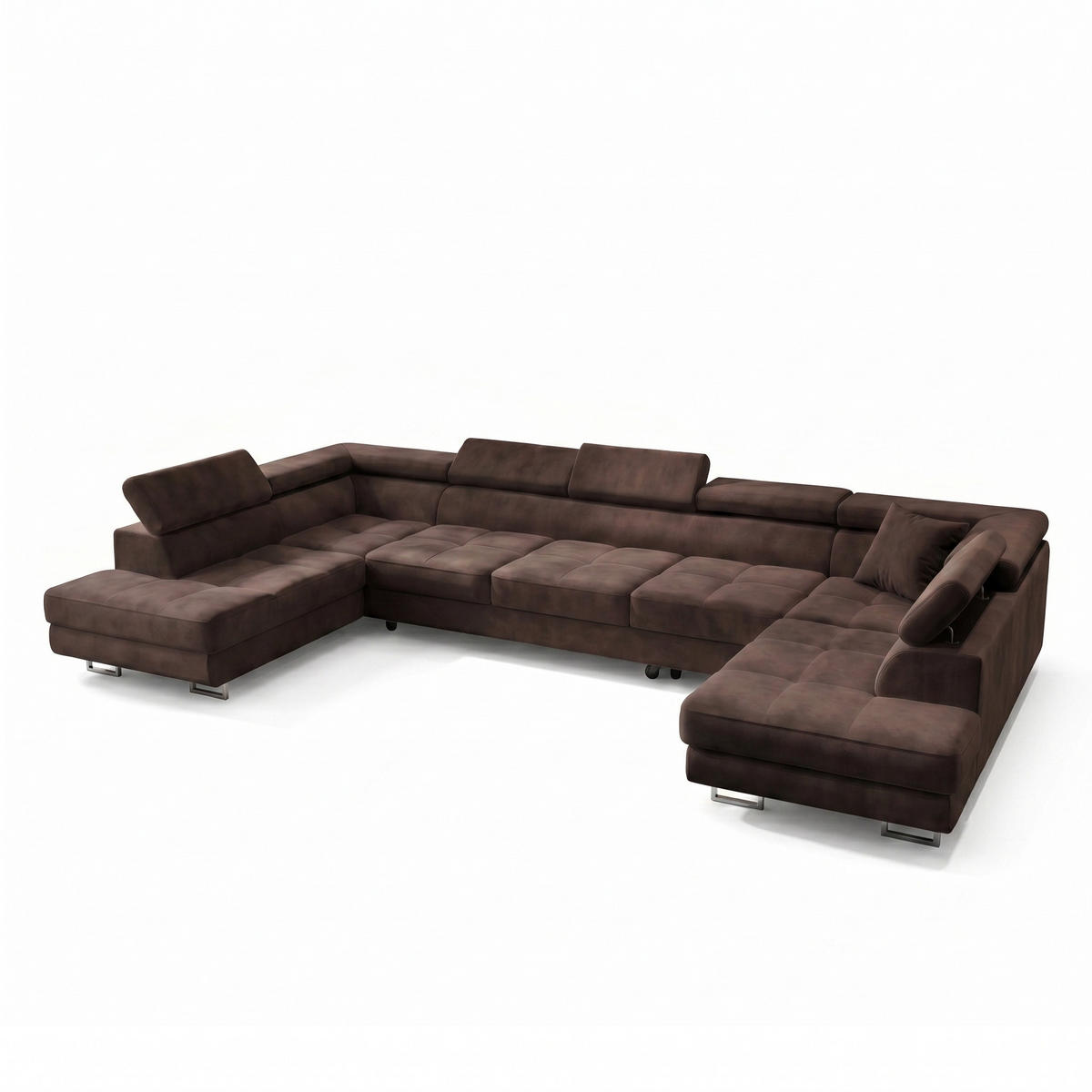 ECKSOFA U-Form WILD MAXI U2 mit Schlaffunktion 125x329 Velours Braun - Chromfarben/Braun, Holz/Textil (400/90/203cm) - Muffo