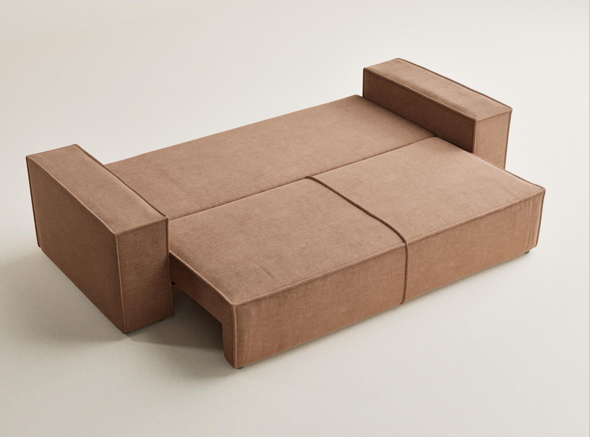 SOFA MIT SCHLAFFUNKTION Milos Hellbraun Chenille-Stoff - Hellbraun/Schwarz, Holz/Holzwerkstoff (255/70/105cm) - Maison de Reve