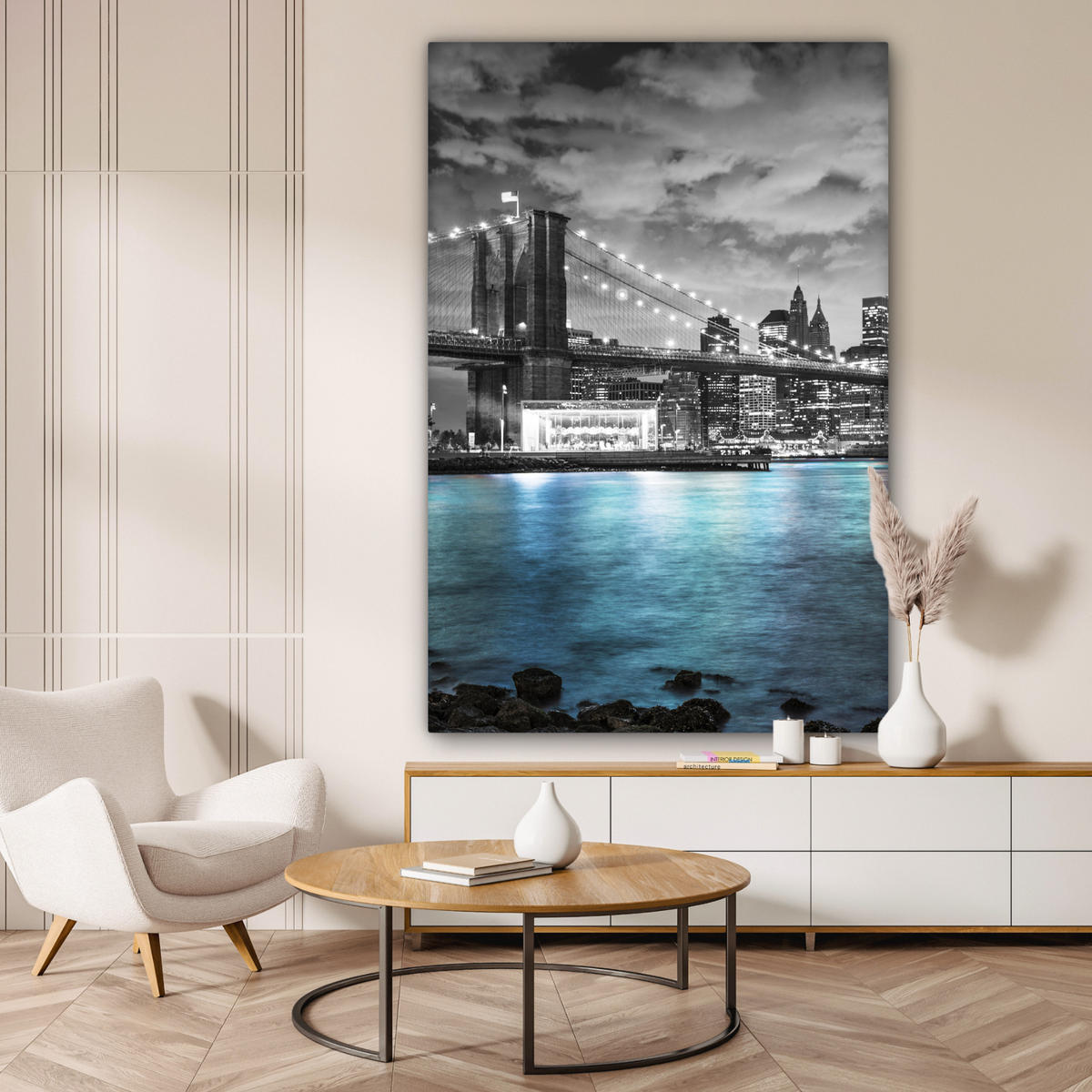 SLIKA NA PLATNU New York 90x140 cm - modrosiva, tekstil (90/140cm) - MuchoWow