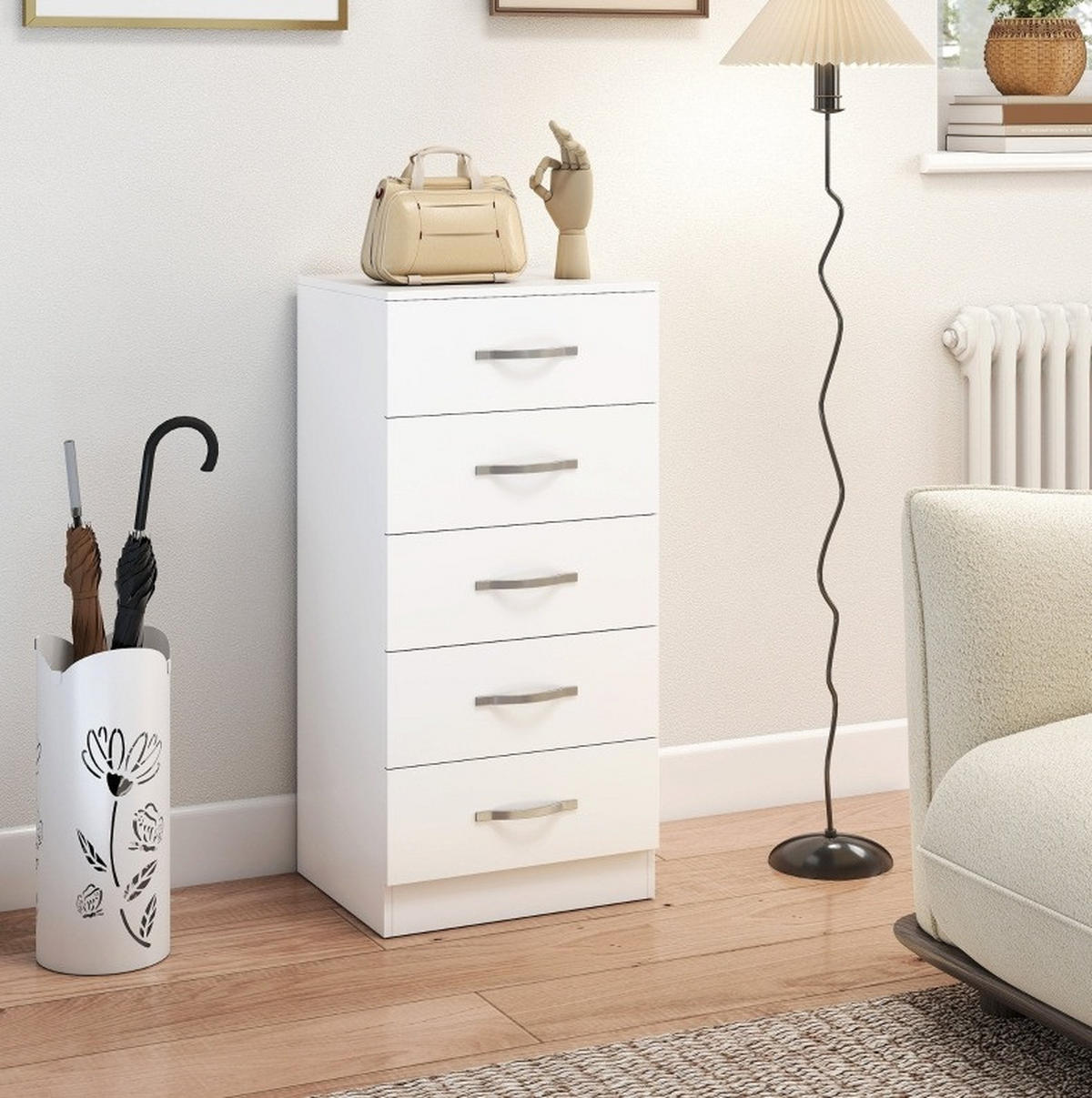 KOMMODE 40/85/35 cm Weiß aus Spanplatte mit 5 Schubladen - Weiß, Holz (35/85/40cm) - OKMYHOME