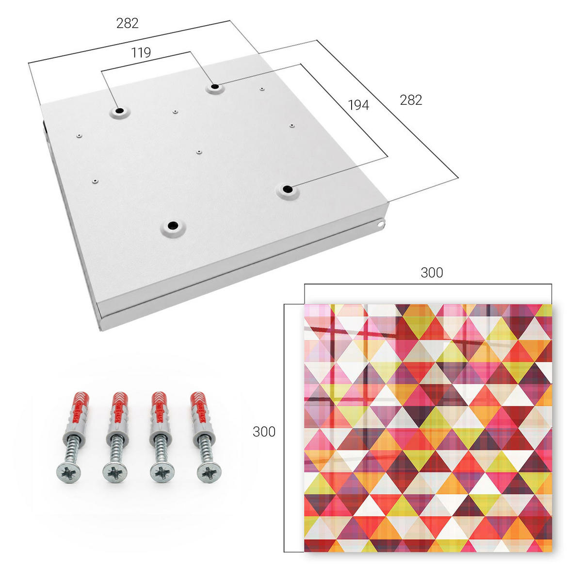 SCHLÜSSELBOX Weiß 30x30 cm – Türöffnung nach rechts - Bunte Muster - Rot, Metall (30/30/5cm) - TULUP