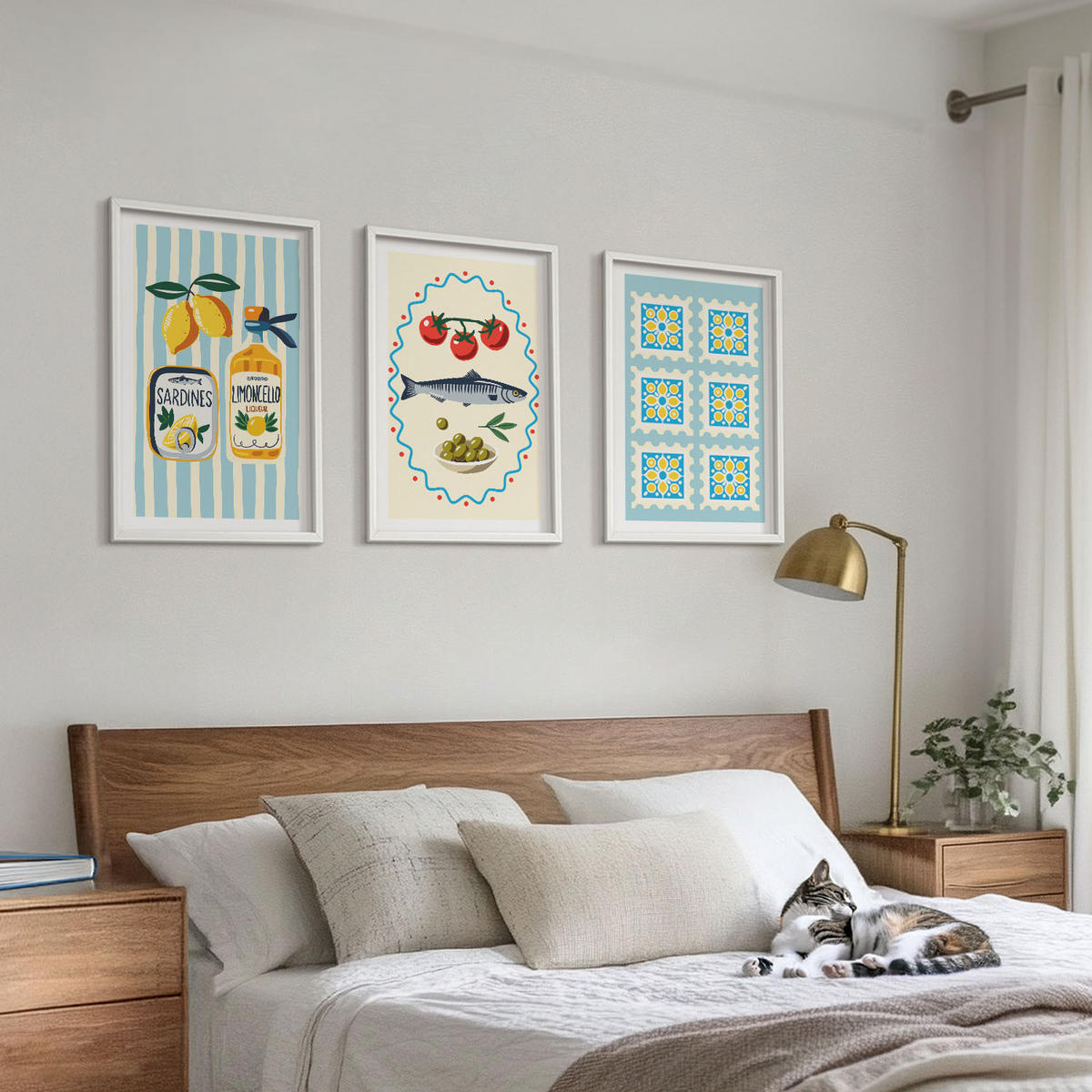 BILDER SET 3er Set - 40x60 cm Weißer Rahmen - Illustrationen von Küchen im mediterranen Stil - Weiß, Kunststoff (40/60cm) - TULUP