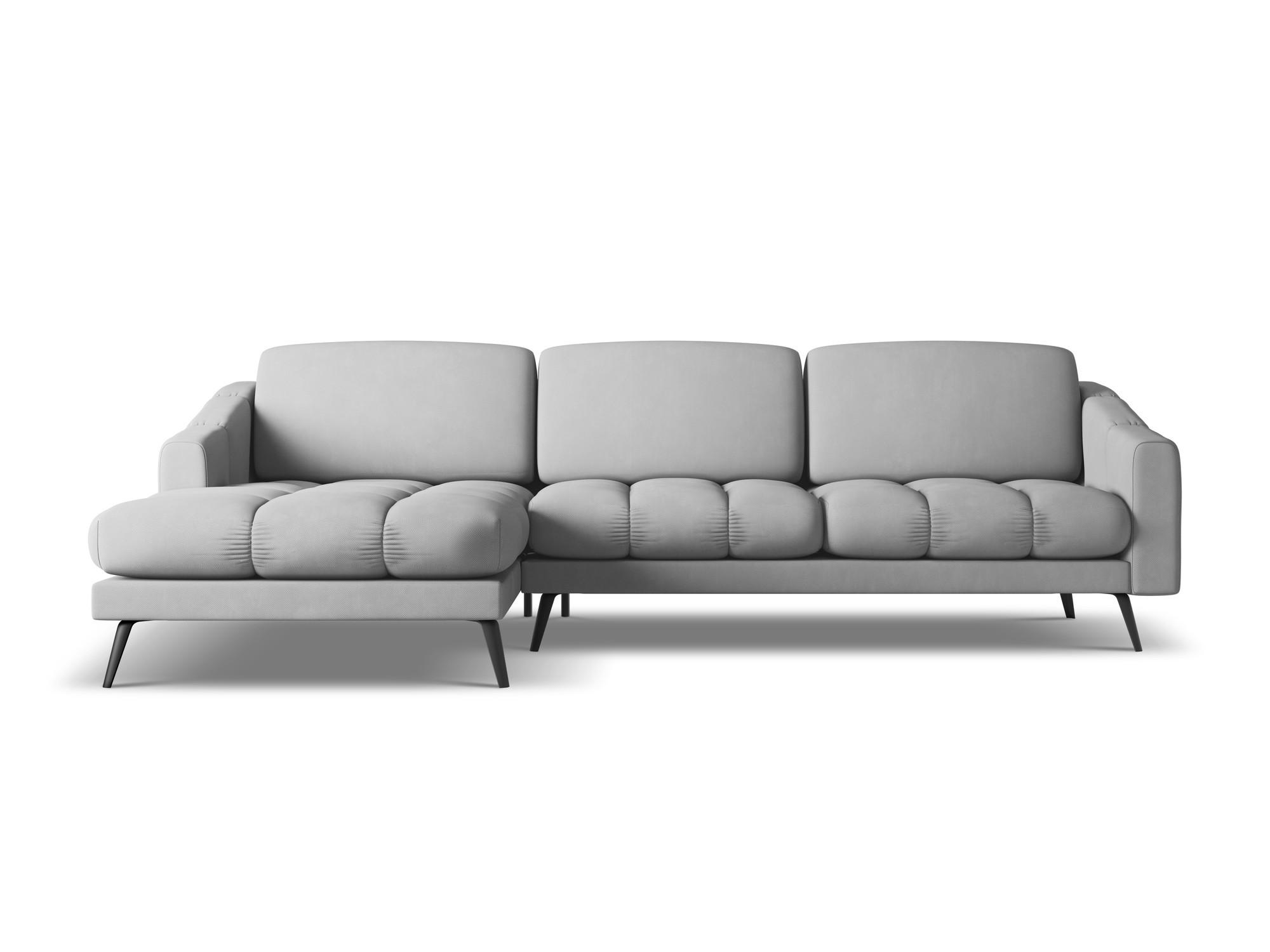 ECKSOFA Links Chenille Stoff Grau - Hellgrau/Schwarz, Textil/Metall (160/264cm) - Makamii