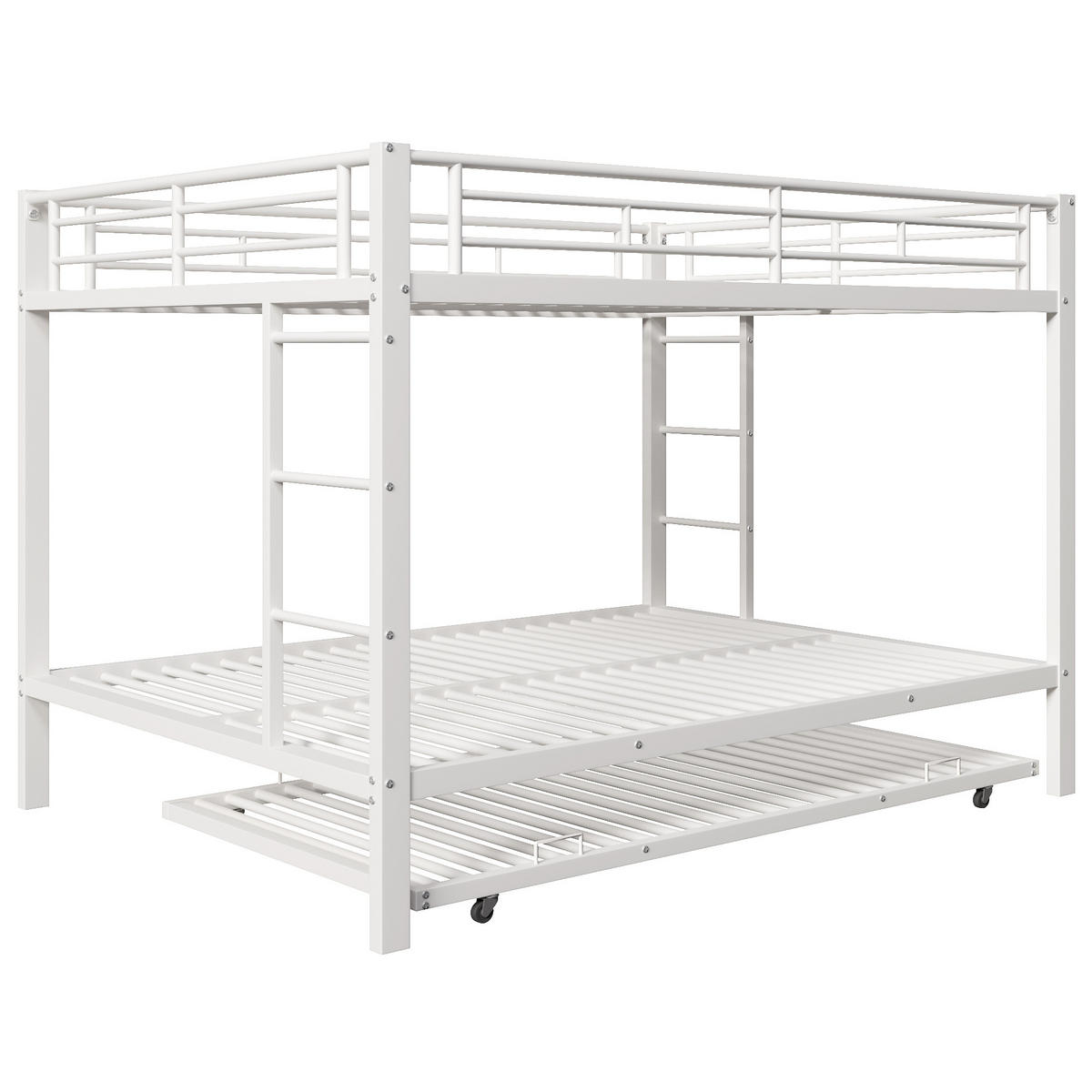 ETAGENBETT 140x200cm Weiß Metall Ausziehbett hohe Geländer - Weiß, Metall (140/200cm) - FLIEKS