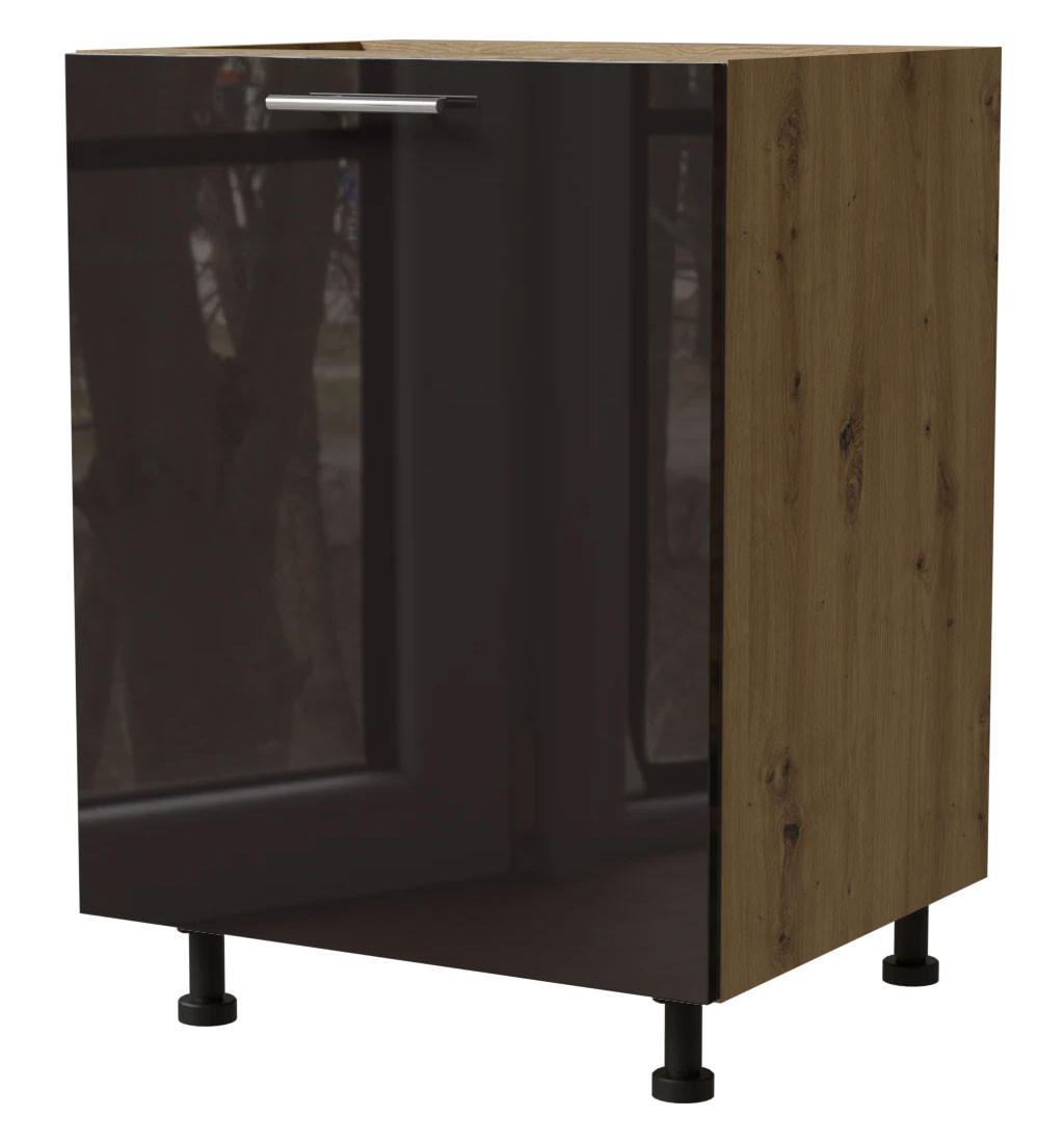 Feldmann-Wohnen Küchenunterschrank Schwarz Hochglanz, Eiche Artisan 60x82x50 cm