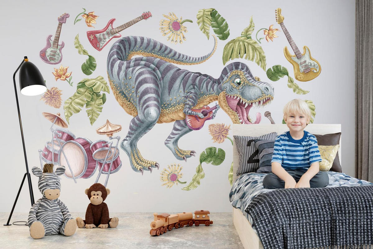 WANDAUFKLEBER 80x119cm - Musikalischer Dino - Multicolor, Kunststoff (80/119/0.1cm) - Wallfluent