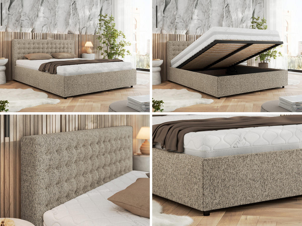POLSTERBETT PAVO CLASSIC 180/200 - Dunkelbeige Strukture - Multipocket-Matratze - Taupe, Textil (180/200cm) - MKS