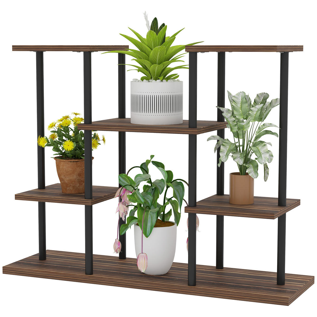 BLUMENSTÄNDER DE-05469 4 Ebenen, Holz & Stahl Schwarz/Natur - Naturfarben, Holz (80/24/61.5cm) - ComfortXL