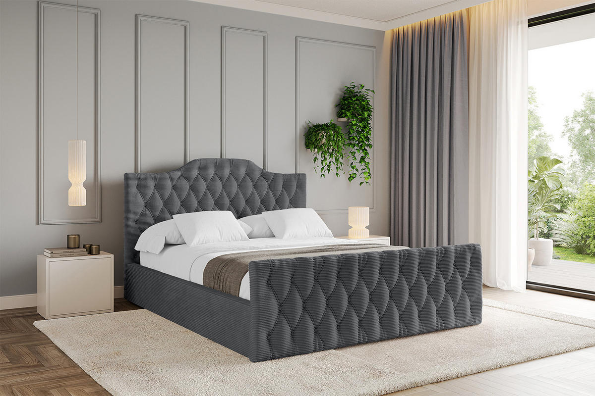 POLSTERBETT mit Bettkasten, Fußteil und Lattenrost, Boxbett ohne Matratze - FALIO-Z 180x200 Dunkelgrau - Anthrazit, Holzwerkstoff/Textil (180/200cm) - ALTDECOR
