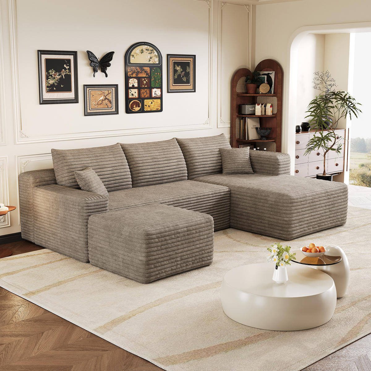 WOHNLANDSCHAFT Cord Camel ohne Montage - Hellbraun, Textil (241/58/151cm) - WISHDOR