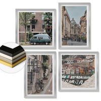 WANDBILDER 4er Set - 50x50 cm & 40x60 cm Silberner Rahmen - Stadtansichten von Gebäuden - Silberfarben, Kunststoff (50/50cm) - ArtPrintCave