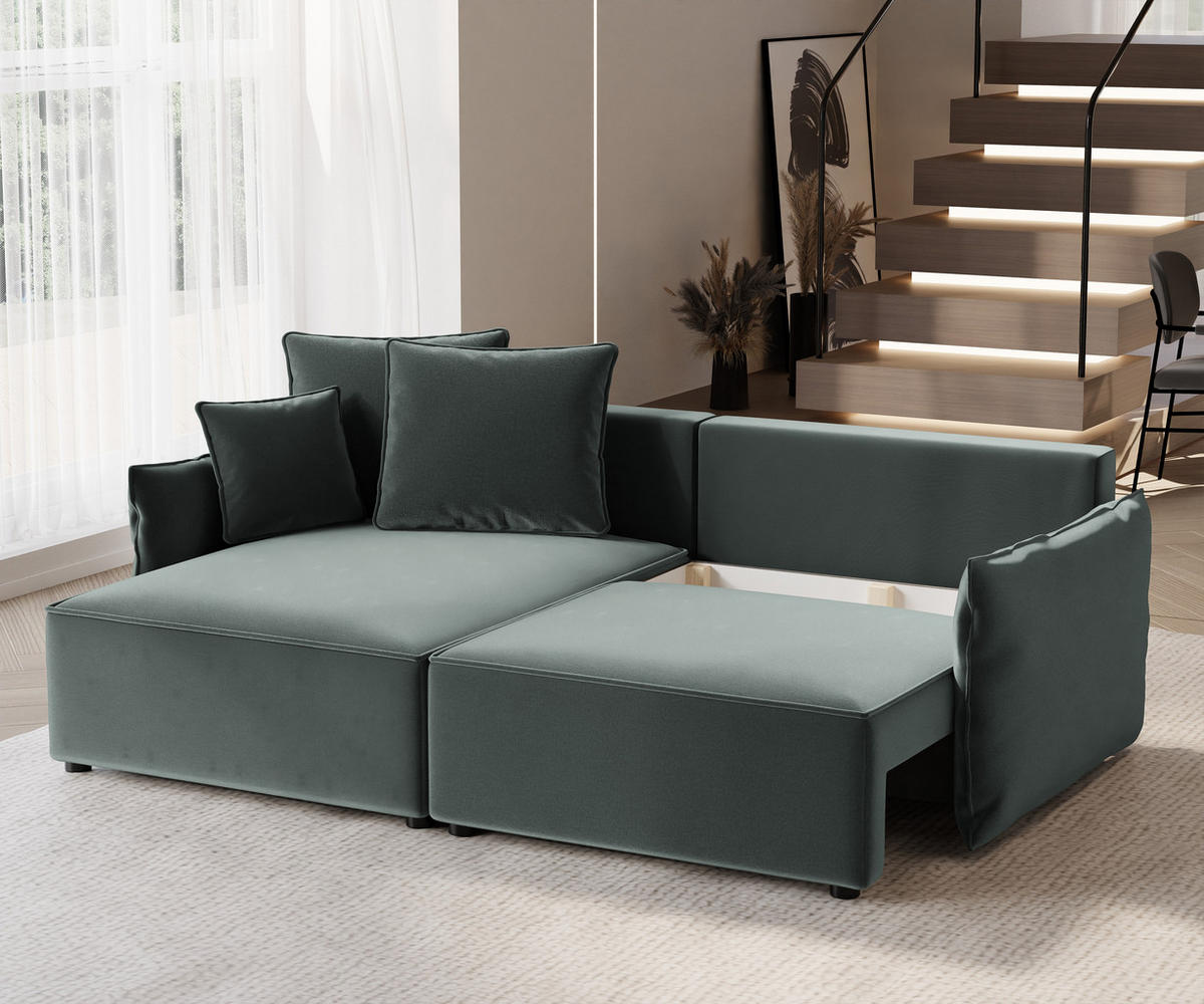 ECKSOFA LEON mit Schlaffunktion und Bettkasten Grün - Grün, Holzwerkstoff/Kunststoff (250/90cm) - Idohome