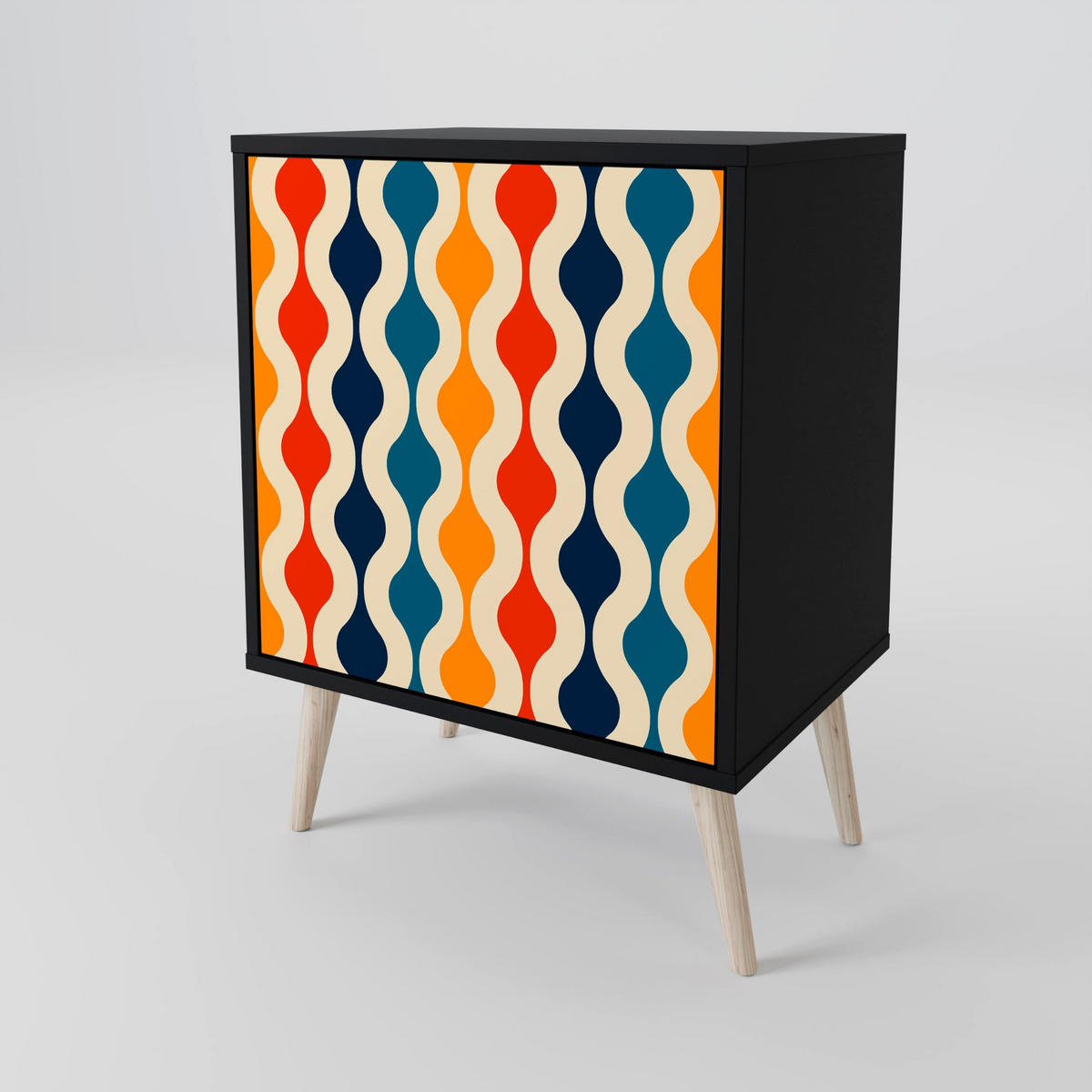 SIDEBOARD COLORFUL NOSTALGIA, Schwarz, 57,5x42x75,5 cm, Goldfarbene Metallfüße - Goldfarben/Multicolor, Holzwerkstoff/Metall (57.5/75.5/42cm) - SpaceRebels