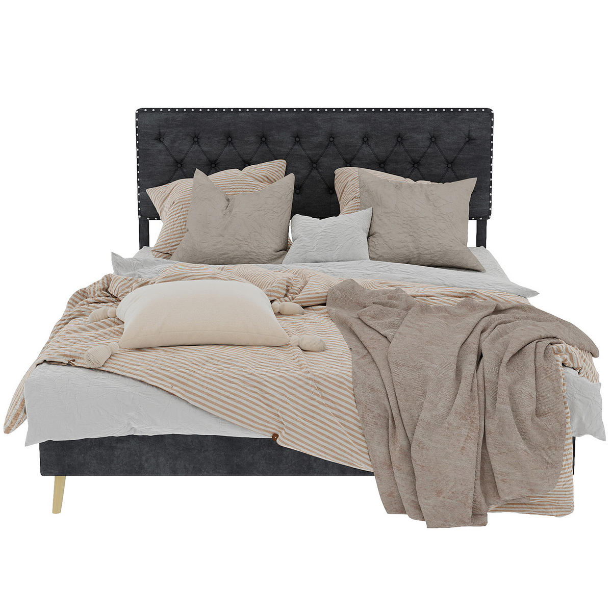POLSTERBETT 140x200 cm Samt ohne Stauraum grau - Grau, Textil (140/200cm) - LEBENLANG