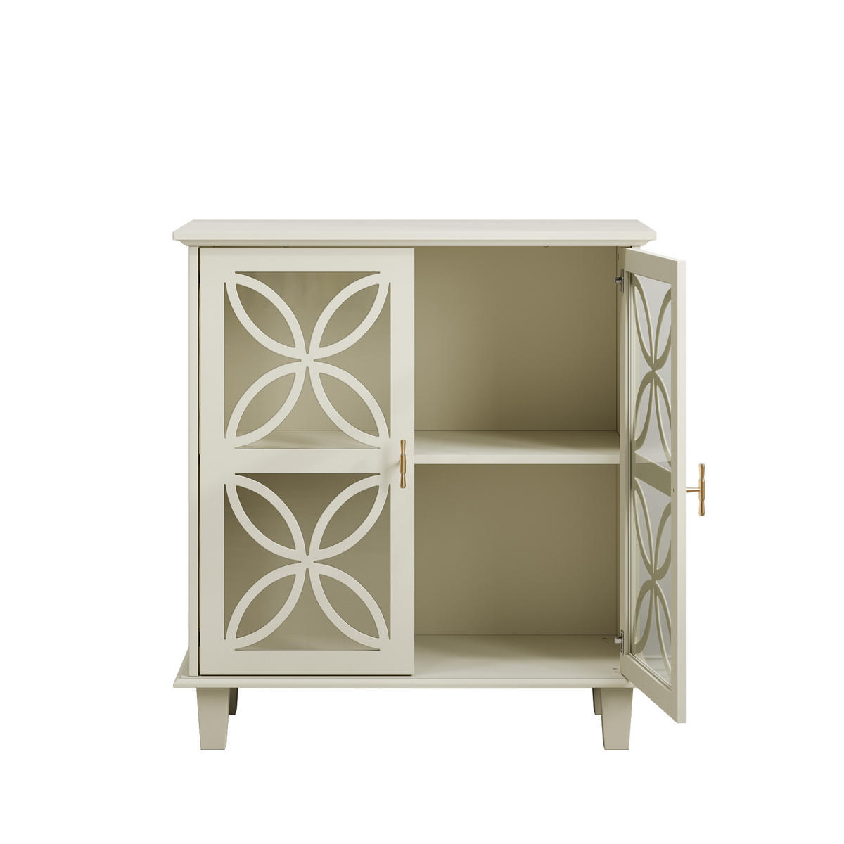 SIDEBOARD 80/38/87 cm creme aus MDF und Holzwerkstoff mit Hartglastüren - Creme, Holzwerkstoff (80/87/38cm) - OKWISH