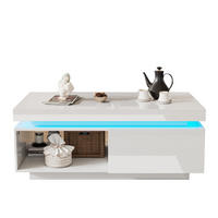 COUCHTISCH 100/50/40,3 cm weiß mit LED-Beleuchtung und Schublade - Weiß, Holzwerkstoff (100/50/40.3cm) - OKWISH