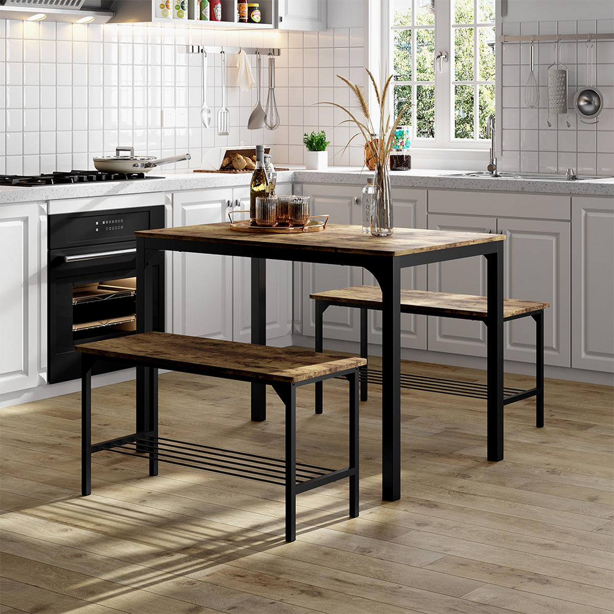 SITZBANK Fyrk Schwarz/Eiche rustikal 85 x 36 cm - Wildeiche/Schwarz, Holzwerkstoff (85/46/36cm) - Vicco