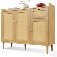 SIDEBOARD 120x40x91 cm Eiche mit Rattan und 3 Türen - Eichefarben, Holz (120/91/40cm) - FLIEKS