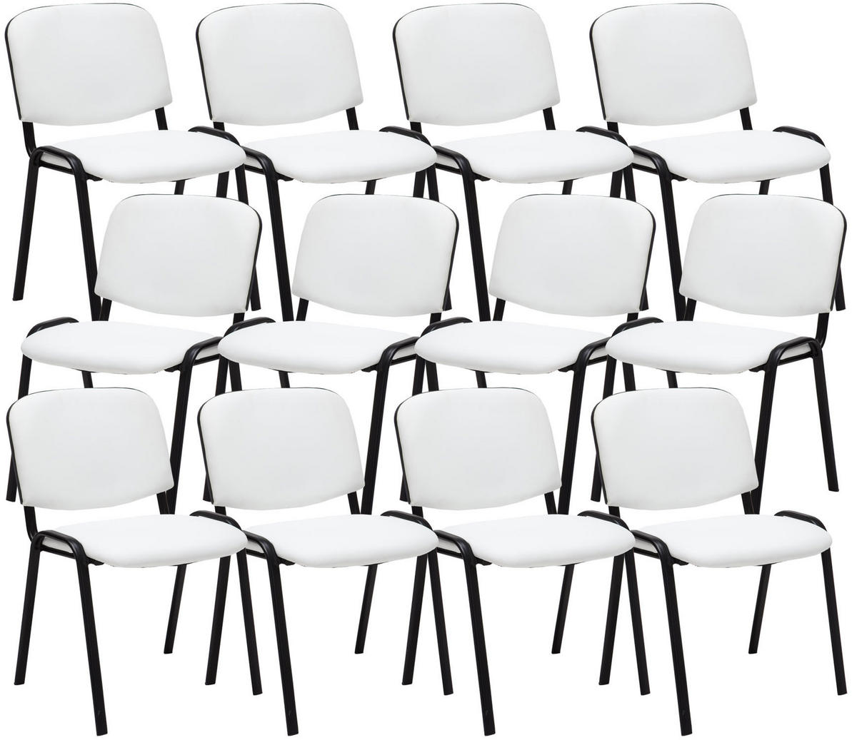 BESUCHERSTUHL 12er Set Lederlook weiß - Schwarz/Weiß, Textil/Metall (53/83/53cm) - CLP
