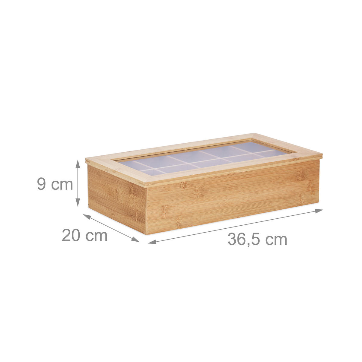 TEEBOX Natur Bambus 10 Fächer 9x36,5x20 cm - Hellbraun, Holz/Holzwerkstoff (36.5/9/20cm) - Relaxdays
