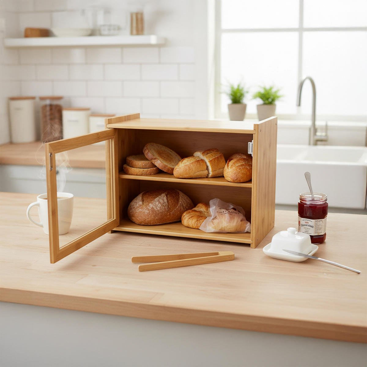 BROTKASTEN - Hellbraun, Holz/Kunststoff (40/31/17.5cm) - Relaxdays