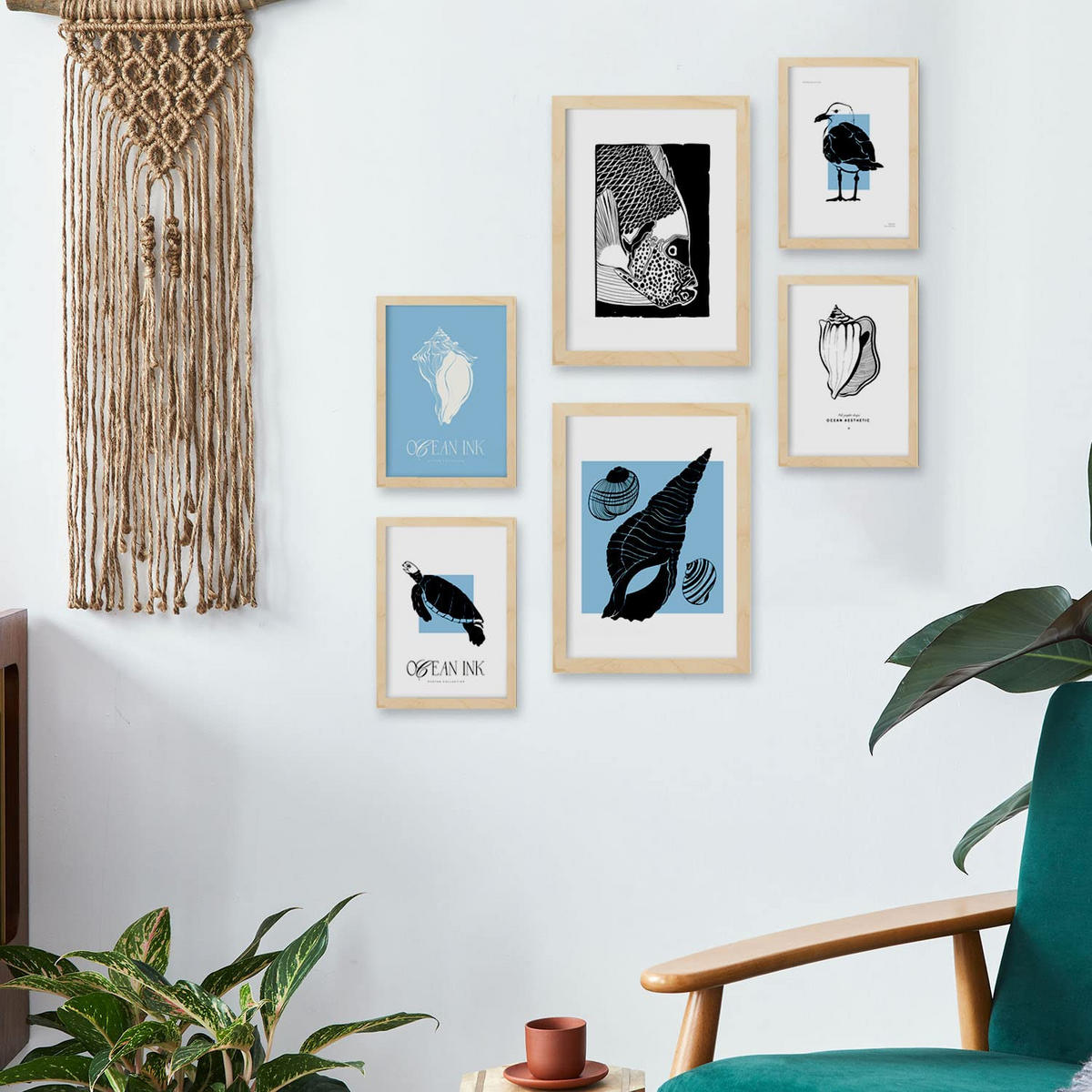 POSTER Set Mit 6 In Schwarzer Tinte Muscheln A3 & A4 Rahmenlos - Klar, Papier (29/3cm) - Nacnic