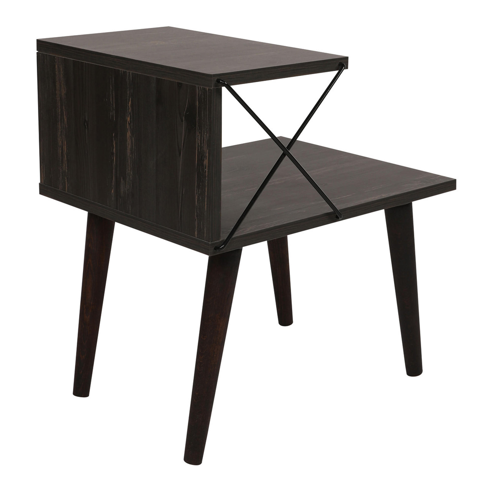 BEISTELLTISCH Bergen - Dunkelbraun/Anthrazit, Holzwerkstoff/Buchenholz (50/40/55cm) - [en.casa]