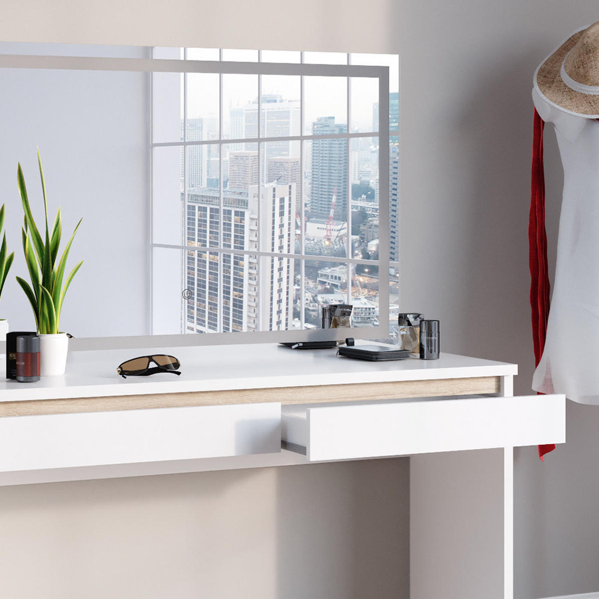 SCHMINKTISCH Emma Weiß 120 cm mit LED-Spiegel - Weiß, Holzwerkstoff (120/83/41.8cm) - Vicco