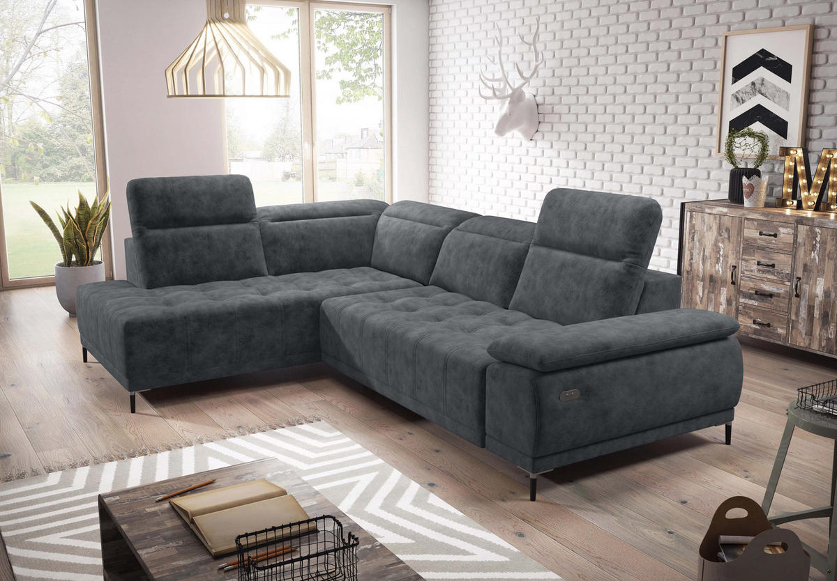ECKSOFA FOCUS XL L-förmig Konfiguration freistehend LINKS 204x352x98cm Grey - Grau, Holz/Textil (204/352cm) - DomoHome