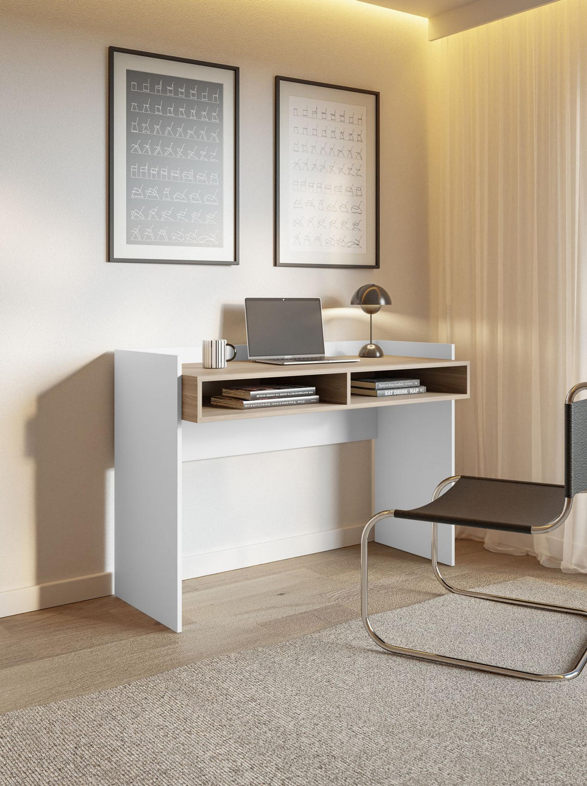 SCHREIBTISCH Tabise Weiß / Nussbaumoptik, 120 × 53 cm - Beige/Weiß, Holzwerkstoff (55/123/87cm) - Selsey