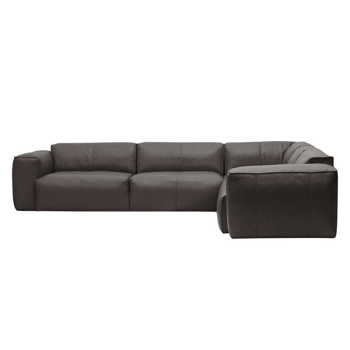 ECKSOFA mit Rundecke - Schwarz/Grau, Leder/Kunststoff (325/260cm) - home24