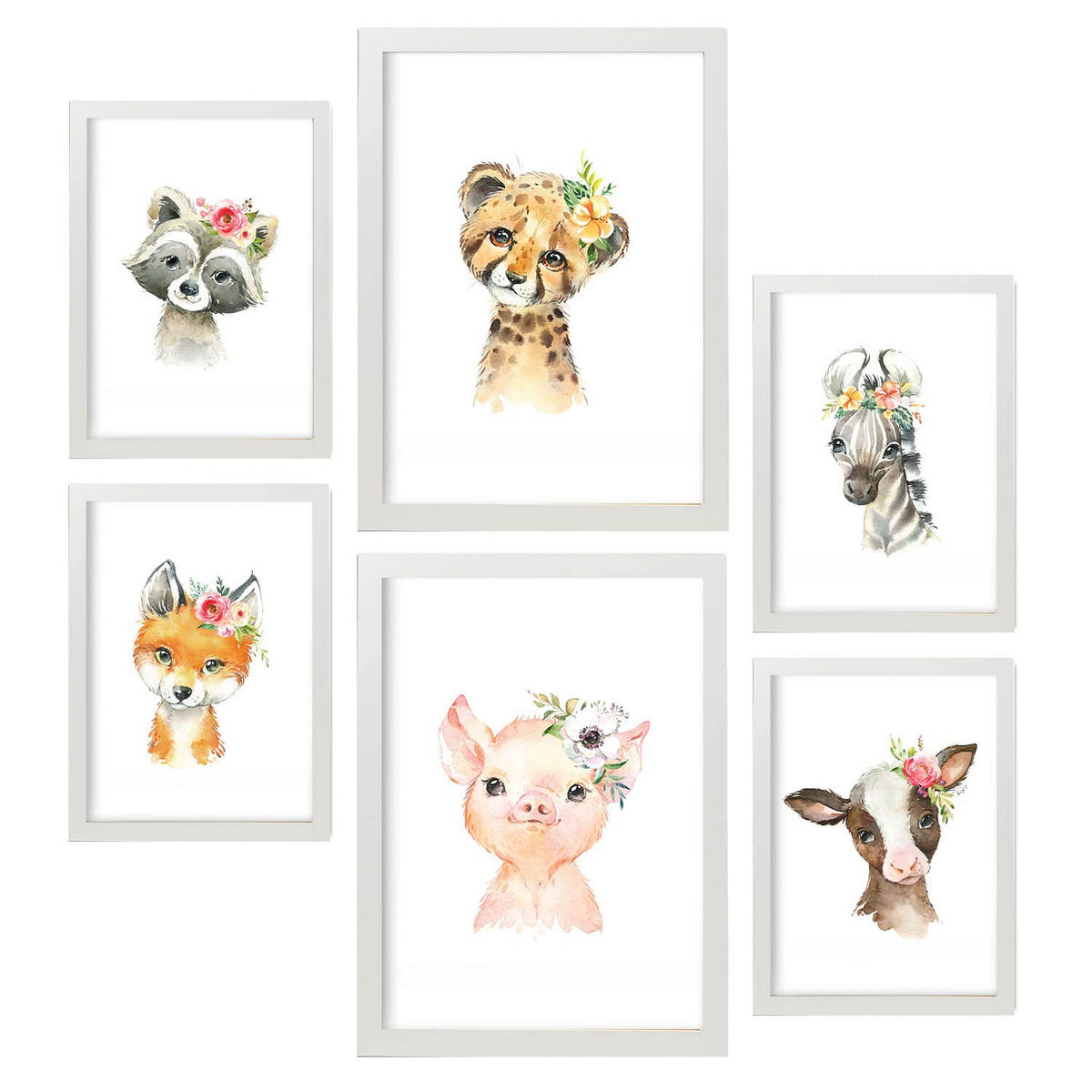 POSTER Set Mit 6 Ästhetisches Blumentier Größe A3 & A4 Weißer Rahmen - Weiß, Papier (29.7/1cm) - Nacnic