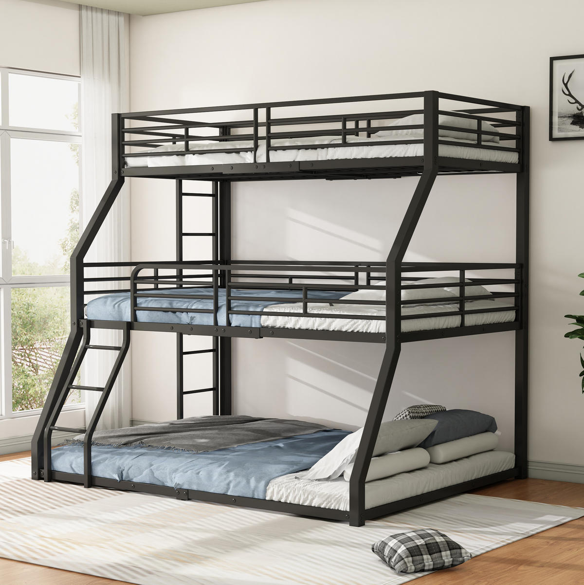 ETAGENBETT Kinderbette 90/200 cm aus Metall mit 2 Leitern und EN747-Zertifizierung Schwarz - Schwarz, Metall (90/200cm) - Modenvie