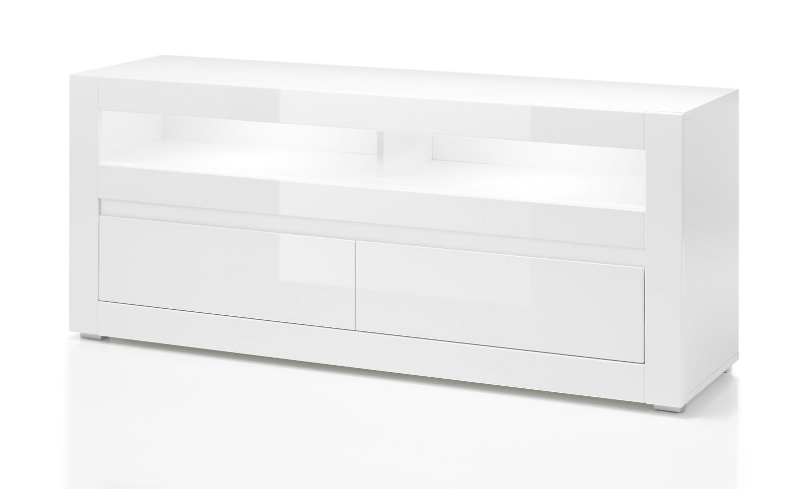 TV-LOWBOARD Hochglanz weiß Stone Design grau, TV-Unterteil Komforthöhe, 150 x 63 cm - Weiß Hochglanz, Holzwerkstoff (150/63/42cm) - Furn.Design